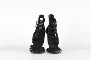 GIUSEPPE ZANOTTI BLACK CRYSTAL AND SUEDE SANDALS EU 38 UK 5 US 8