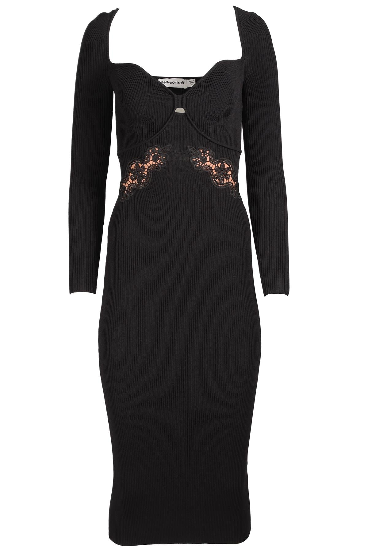 SELF-PORTRAIT BLACK KNIT MIDI DRESS SMALL