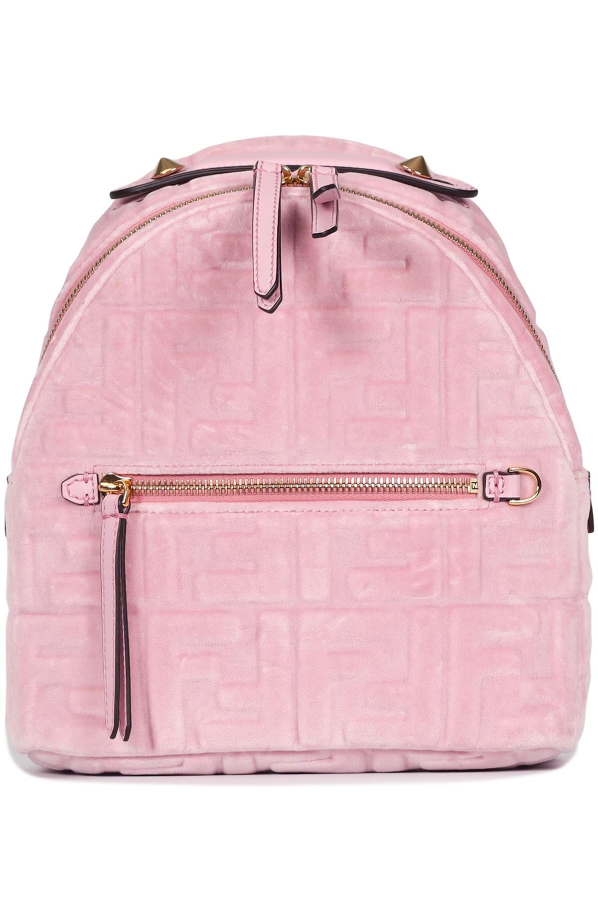FENDI SMALL FF LEATHER AND VELVET BACKPACK
