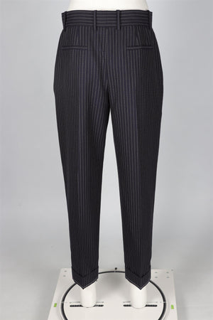 CHLOÉ NAVY WOOL STRAIGHT LEG PANTS FR 40 UK 12