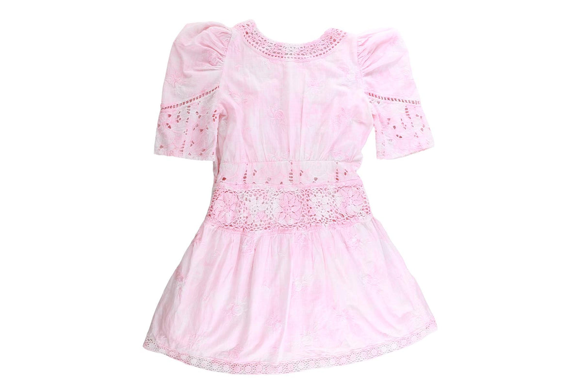 LOVESHACKFANCY PINK COTTON MINI DRESS US 2 UK 6