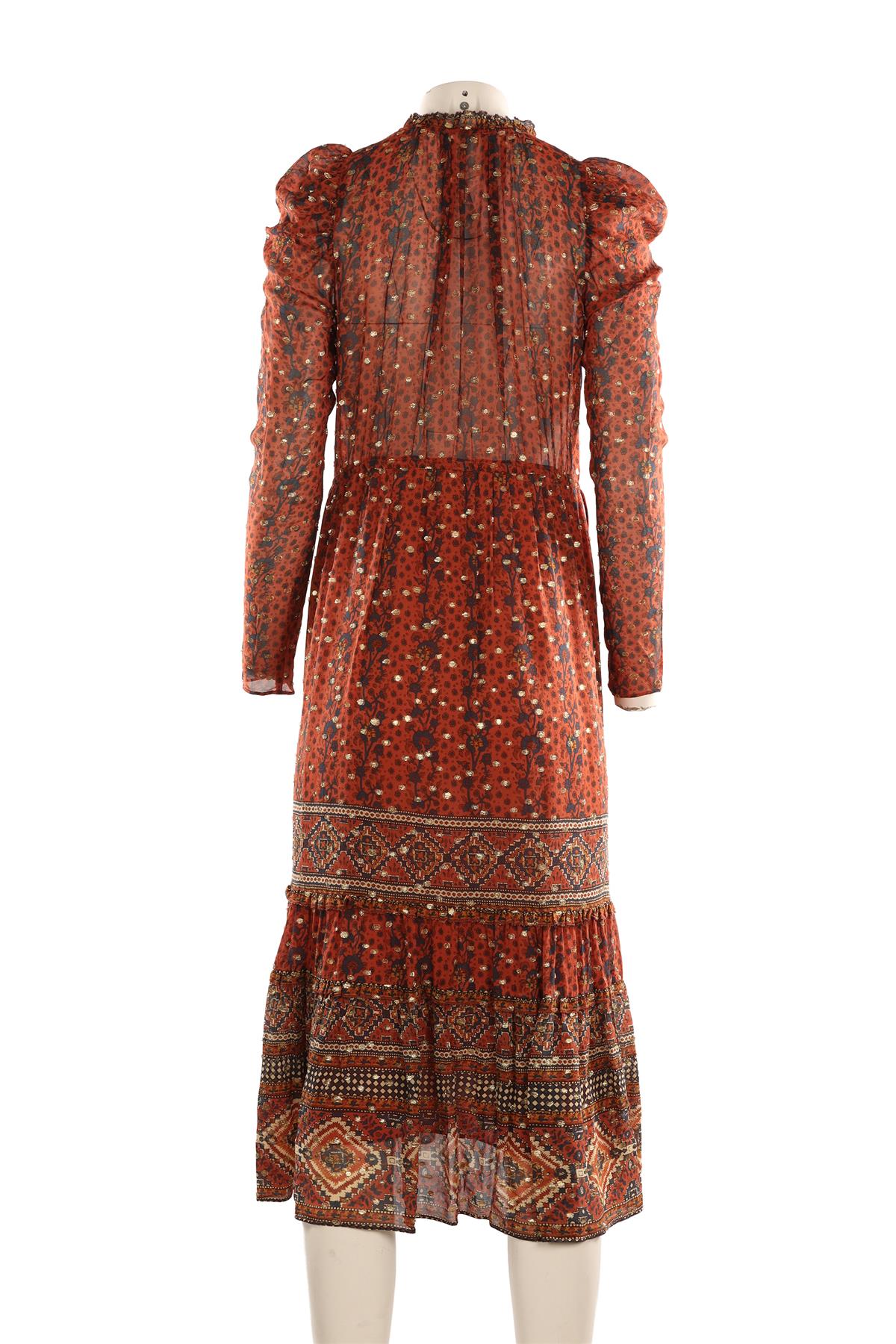ULLA JOHNSON BROWN SILK MAXI DRESS US 0 UK 4
