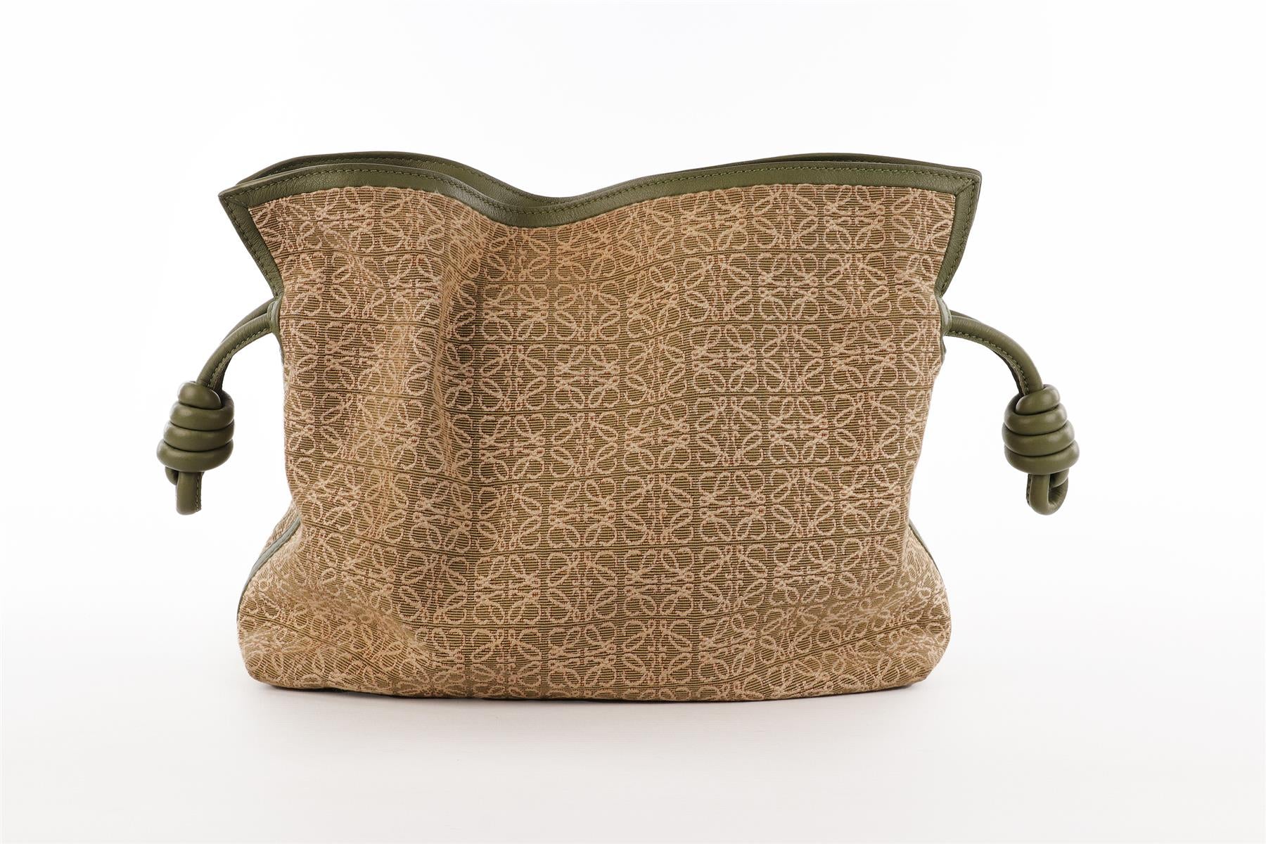 LOEWE GREEN FLAMENCO ANAGRAM FABRIC CLUTCH