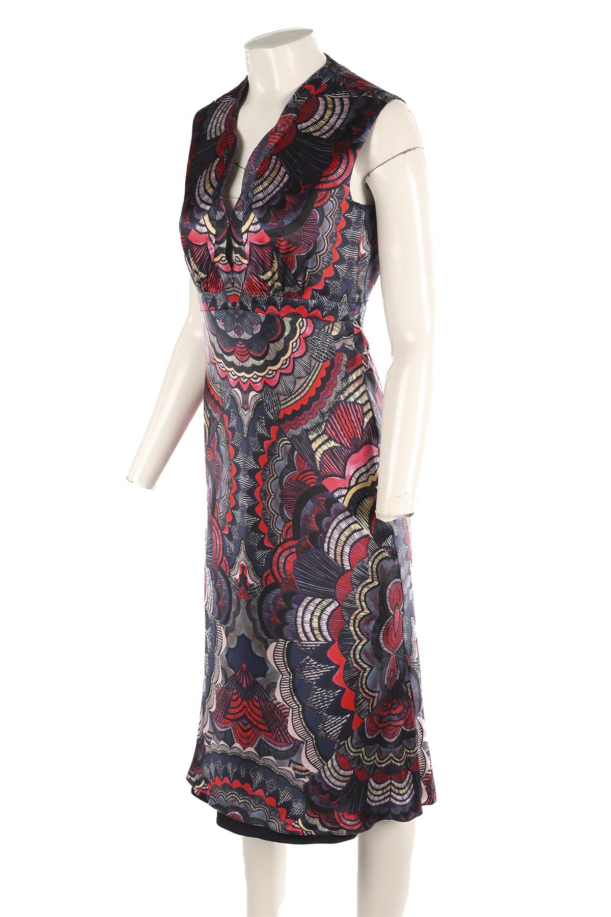 SALONI NAVY SILK MIDI DRESS UK 8
