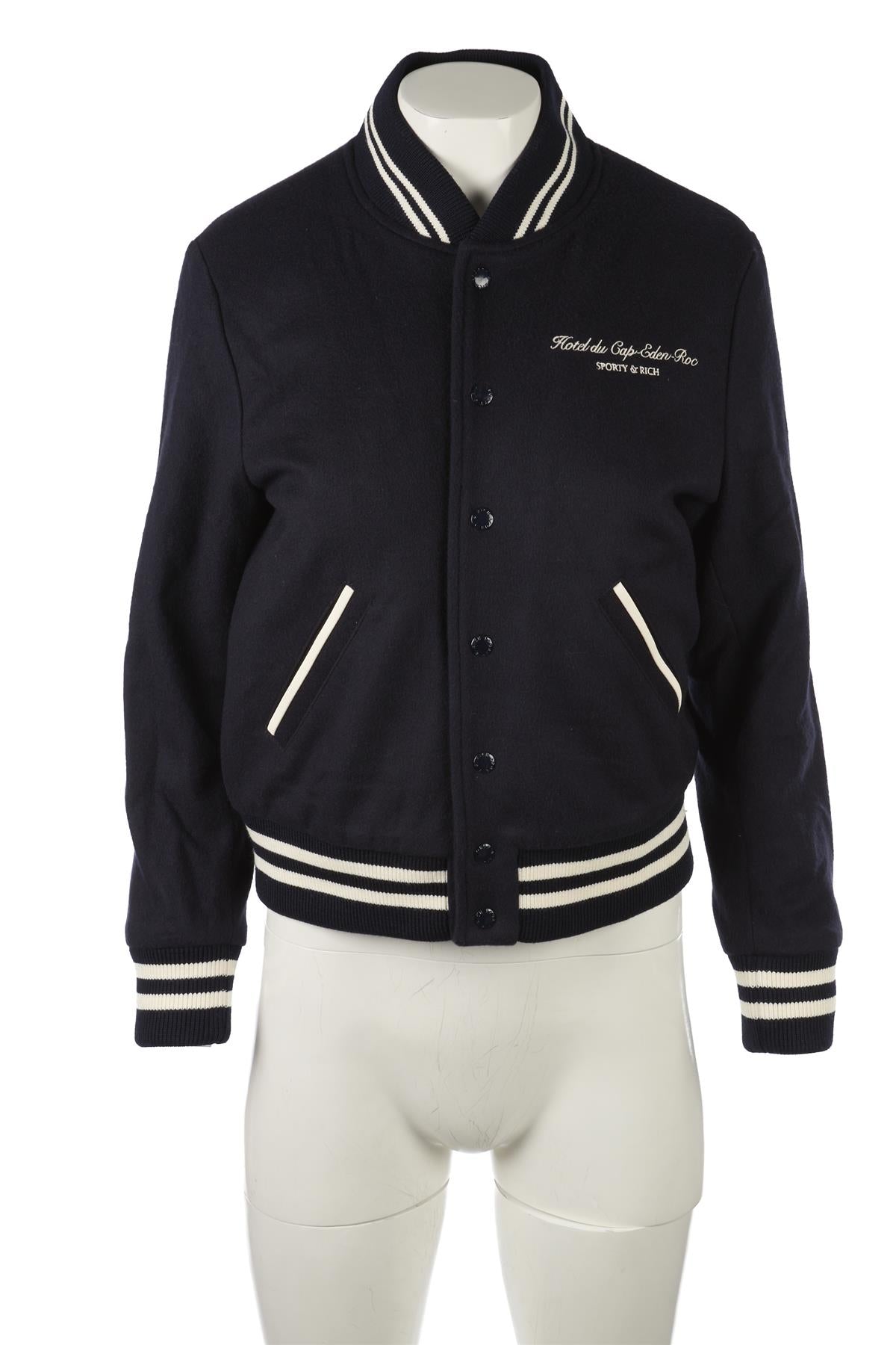SPORTY & RICH NAVY WOOL BOMBER JACKET SMALL