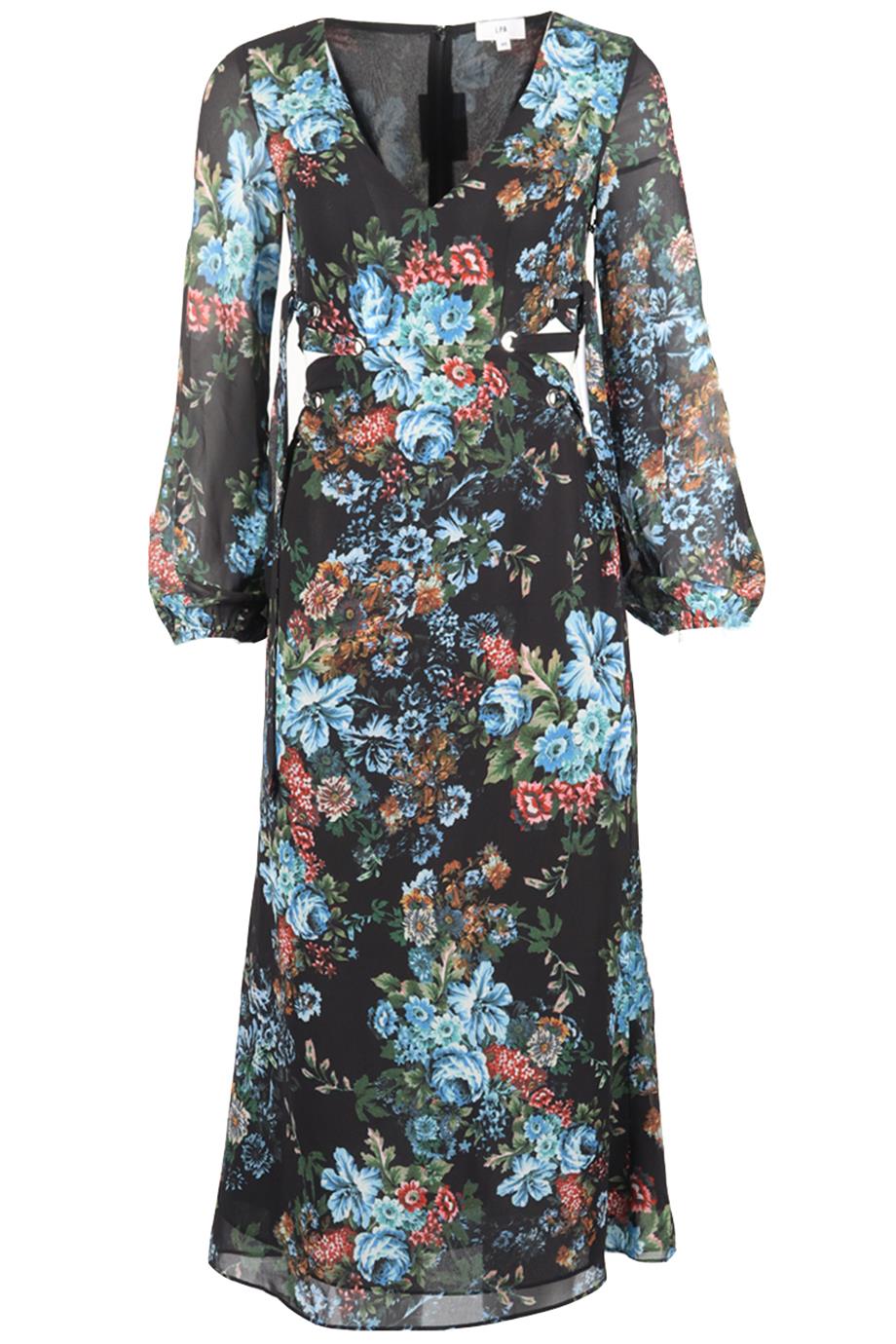LPA FLORAL PRINT CREPE MAXI DRESS XSMALL