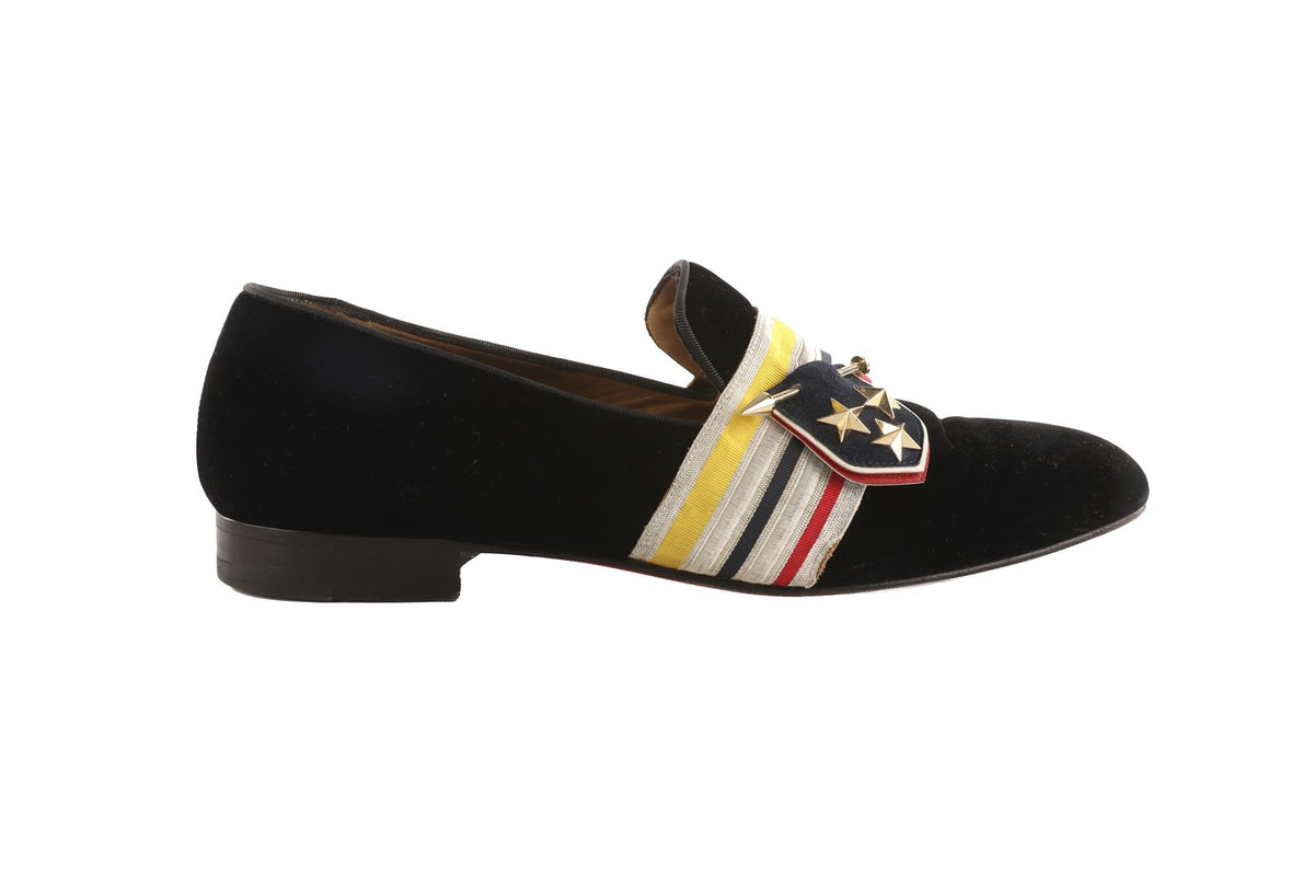 CHRISTIAN LOUBOUTIN BLACK MEN'S VELVET LOAFERS EU 44 UK 10 US 11