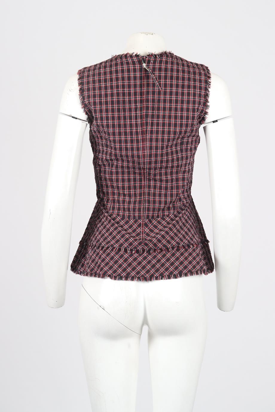 ALTUZARRA CHECKED COTTON BLEND TOP FR 38 UK 10