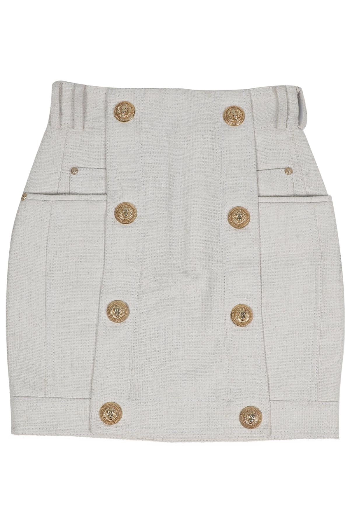 BALMAIN COTTON AND LINEN BLEND MINI SKIRT FR 36 UK 8