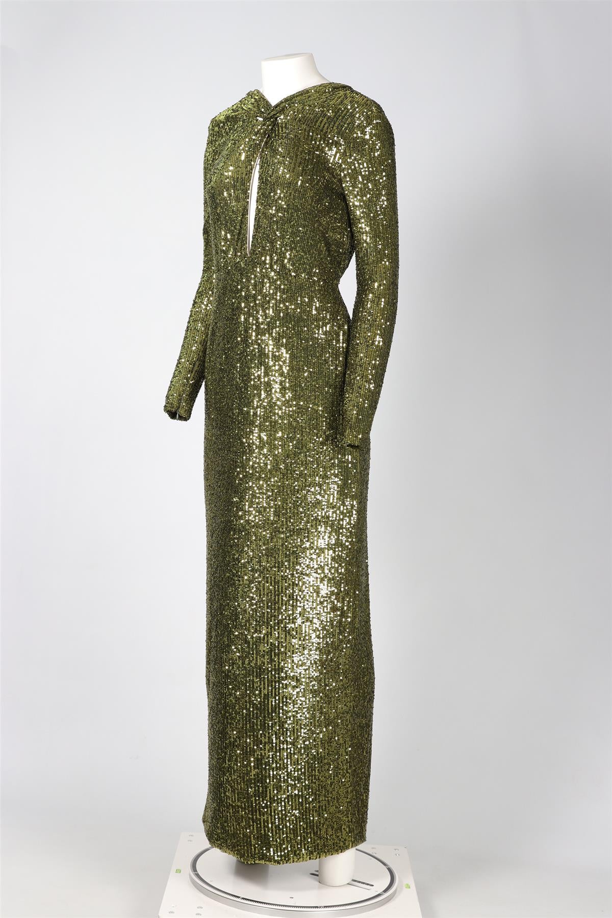 DUNDAS GREEN SEQUIN MAXI DRESS IT 38 UK 6