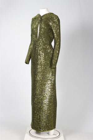 DUNDAS GREEN SEQUIN MAXI DRESS IT 38 UK 6