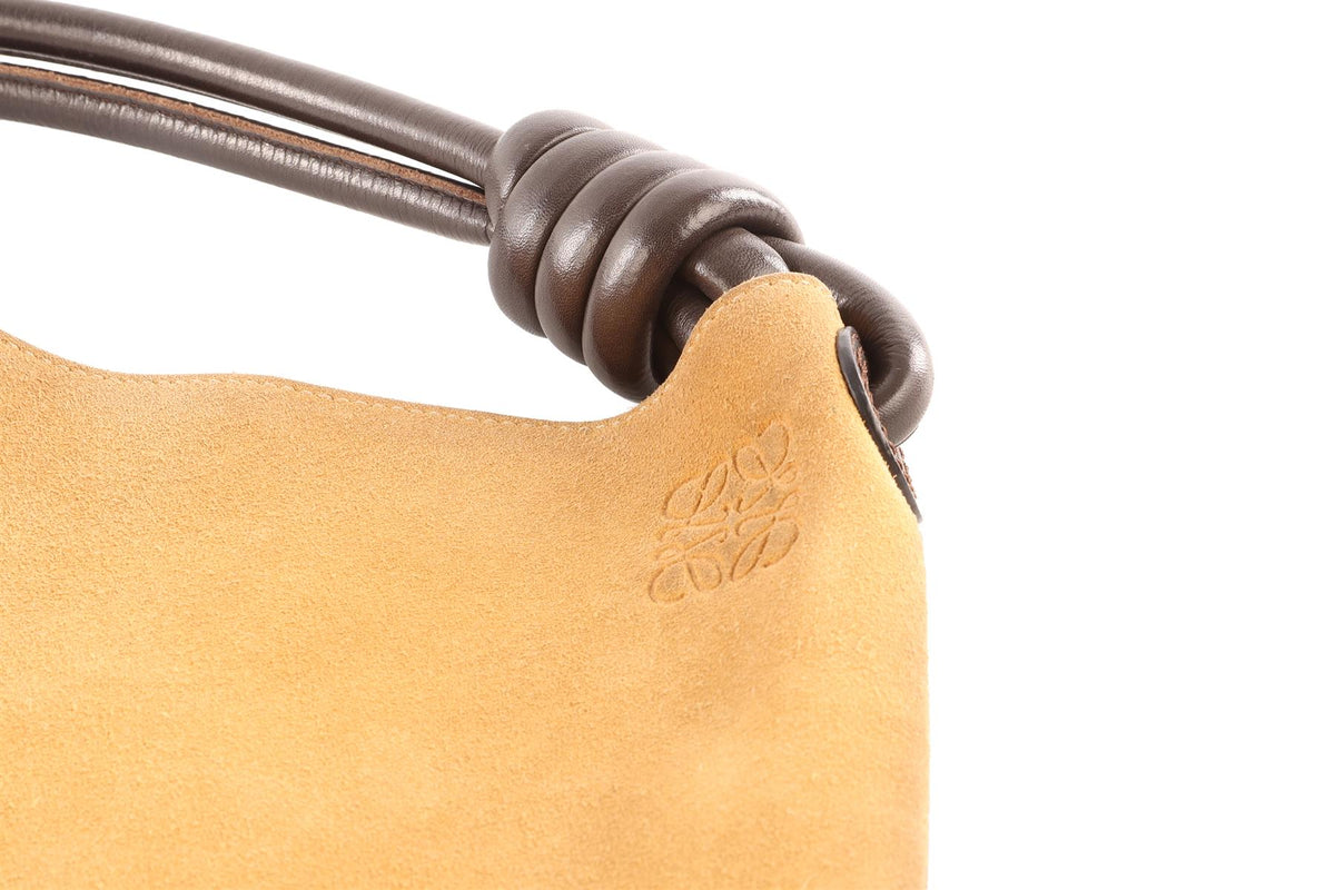 LOEWE BEIGE FLAMENCO KNOT HOBO SUEDE SHOULDER BAG