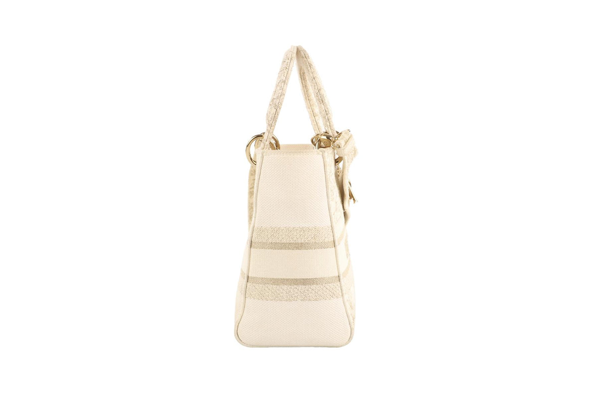 CHRISTIAN DIOR IVORY LADY D-LITE MEDIUM TOILE DE JOUY CANVAS TOTE BAG