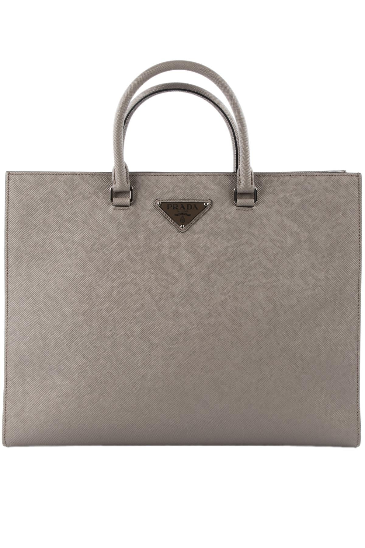 PRADA GREY SAFFIANO LEATHER TOTE BAG