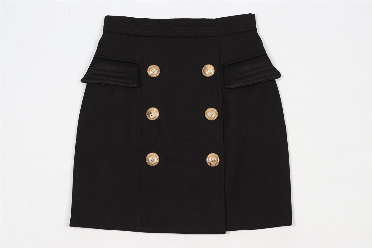 BALMAIN BLACK WOOL MINI SKIRT IT 36 UK 4