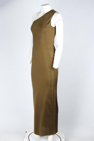 SAINT LAURENT GREEN SILK MAXI DRESS MEDIUM