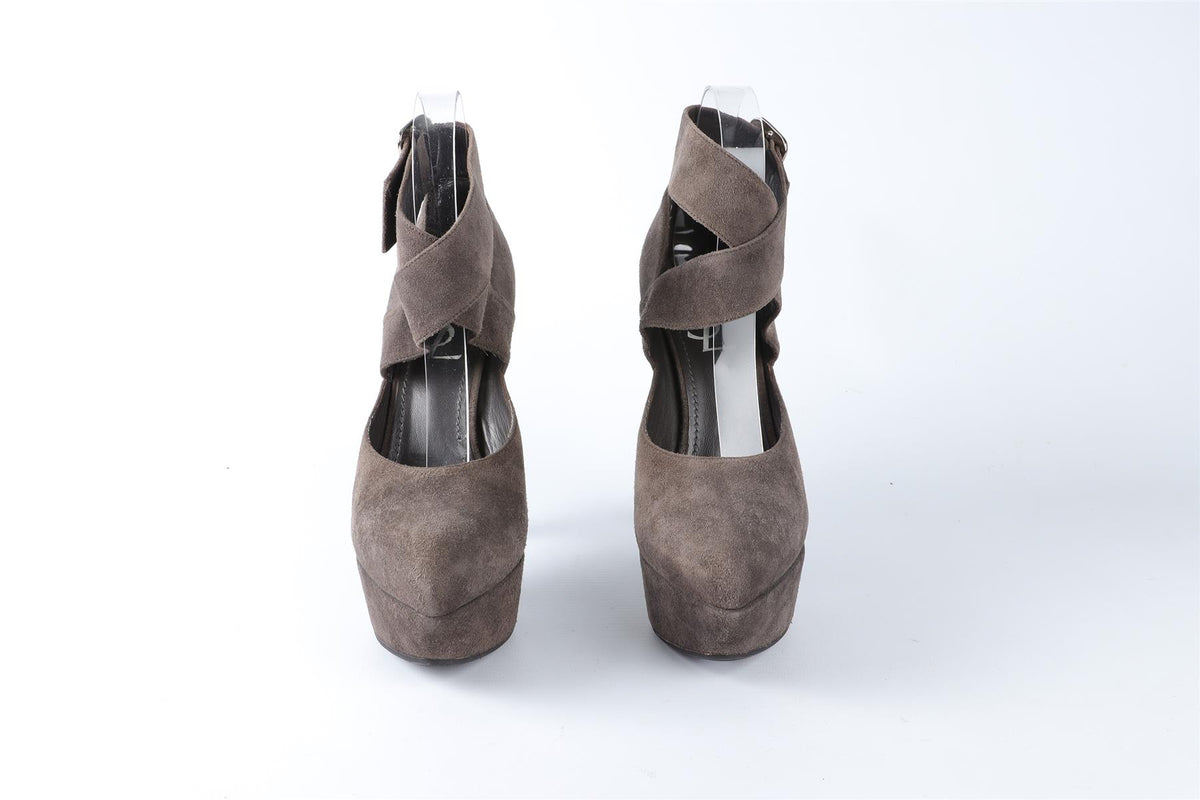 YVES SAINT LAURENT GREY SUEDE PLATFORM PUMPS EU 36.5 UK 3.5 US 6.5