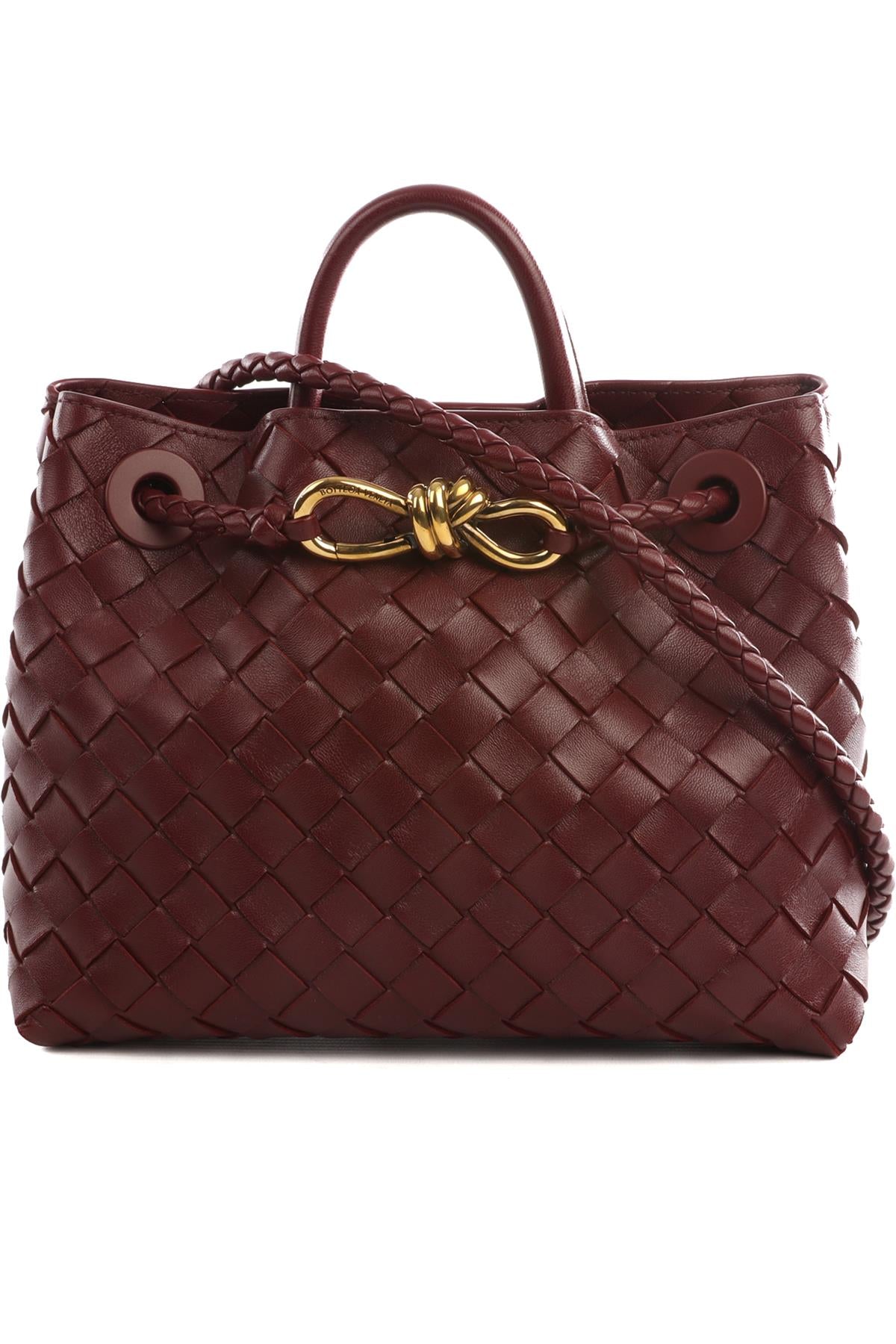 BOTTEGA VENETA BURGUNDY ANDIAMO SMALL INTRECCIATO LEATHER TOTE BAG