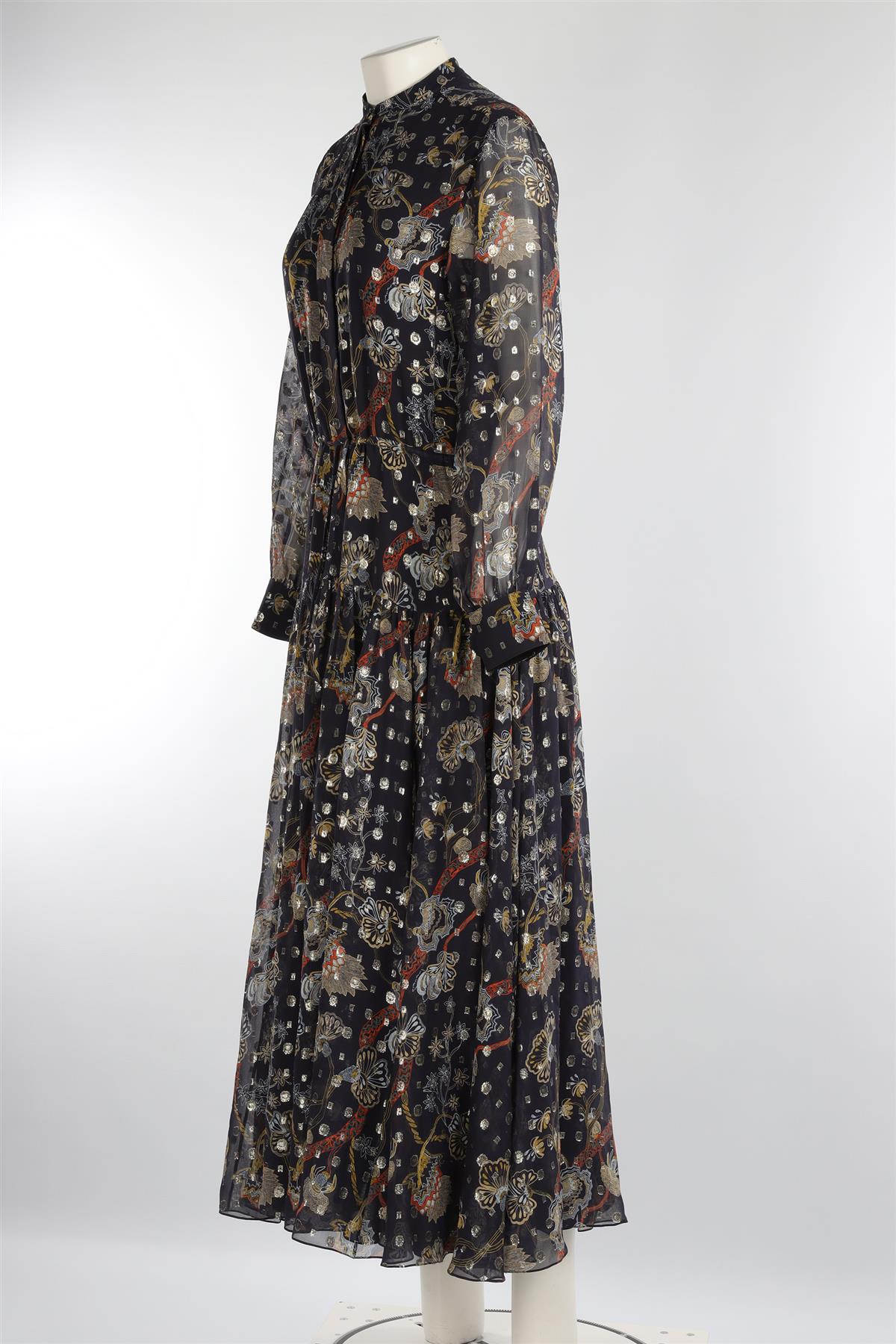 CHLOÉ NAVY SILK MAXI DRESS FR 36 UK 8