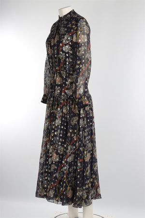 CHLOÉ NAVY SILK MAXI DRESS FR 36 UK 8