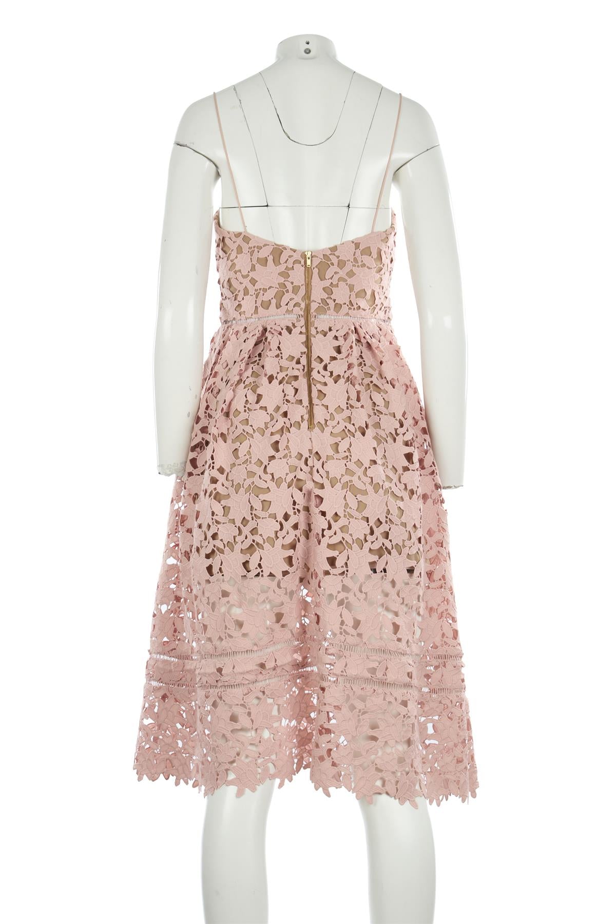 SELF-PORTRAIT PINK CROCHET MIDI DRESS UK 10