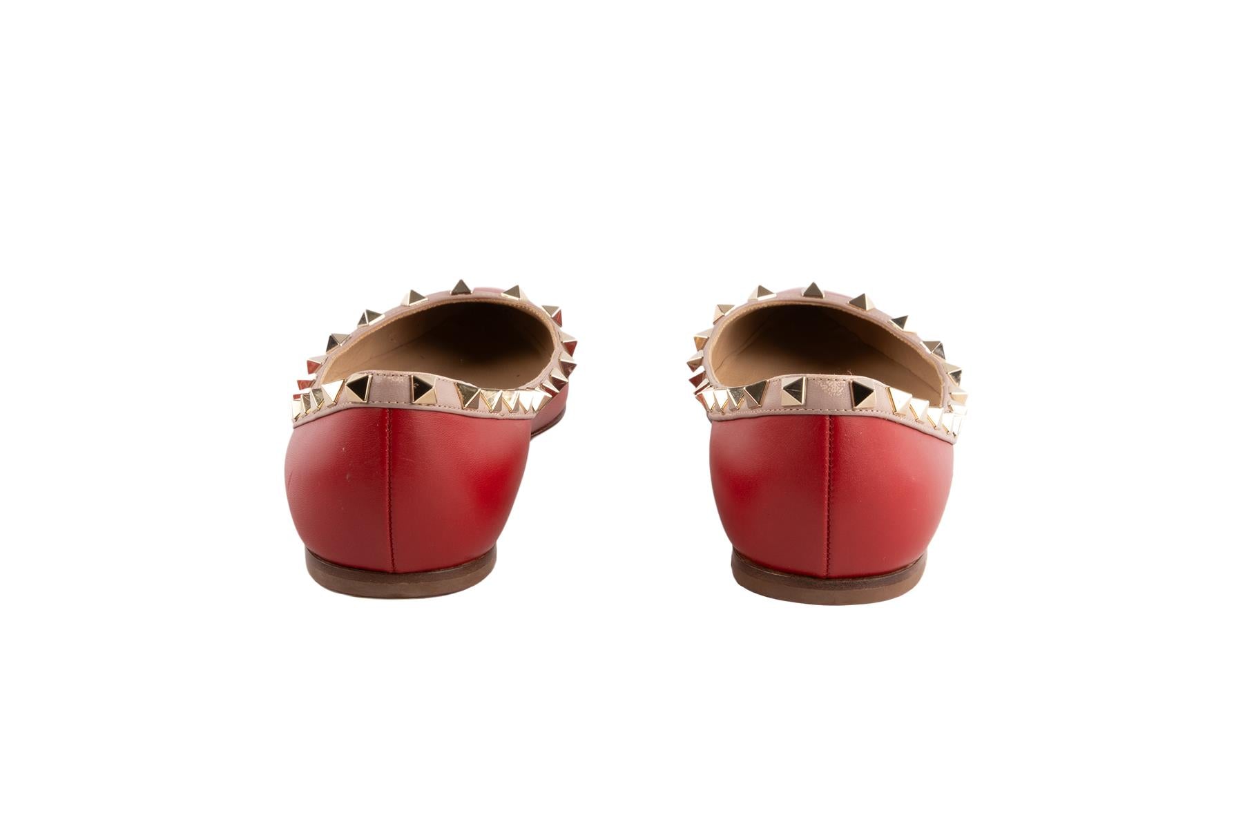 VALENTINO RED ROCKSTUD LEATHER BALLET FLATS EU 37