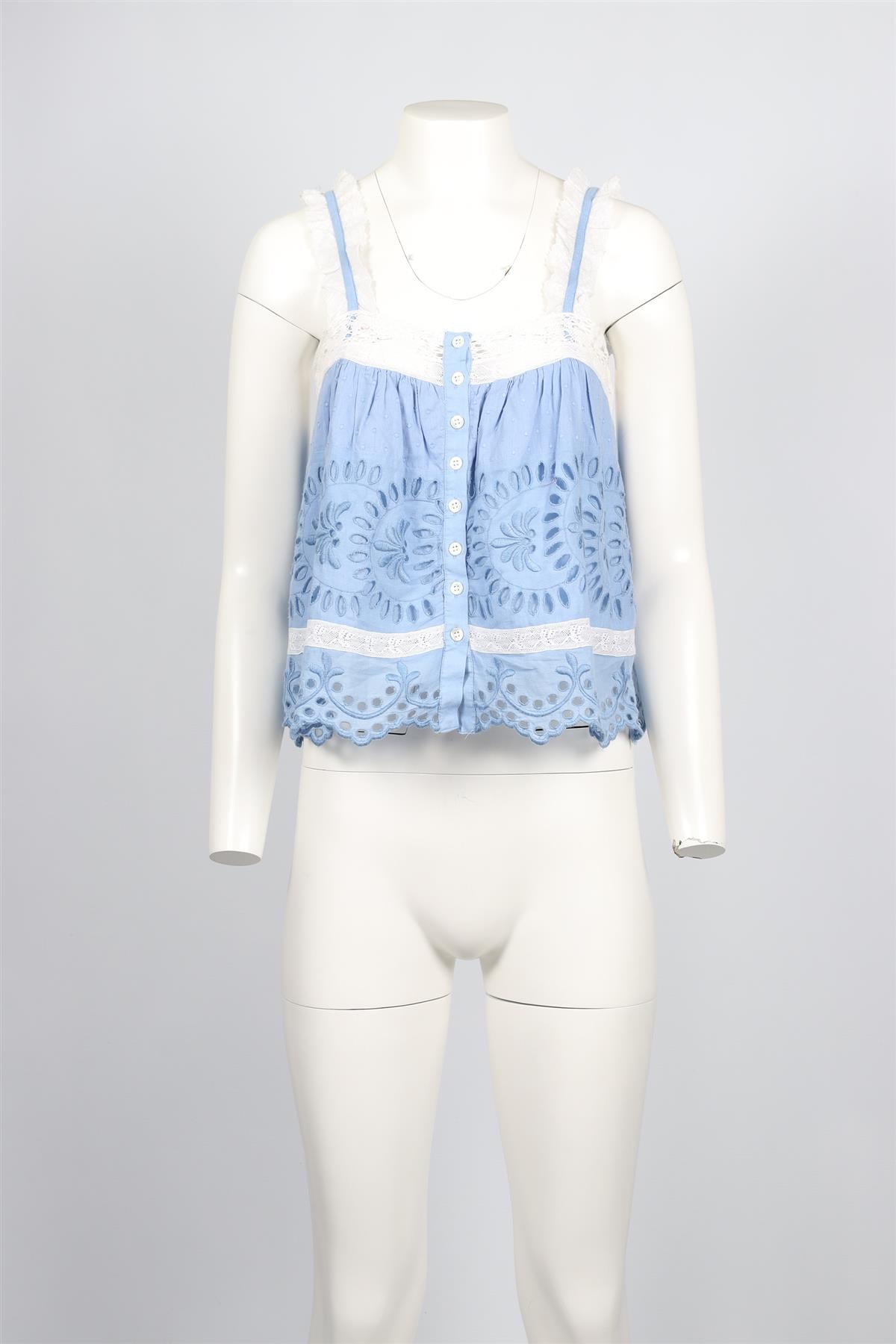 LOVESHACKFANCY BLUE CROPPED COTTON TOP SMALL