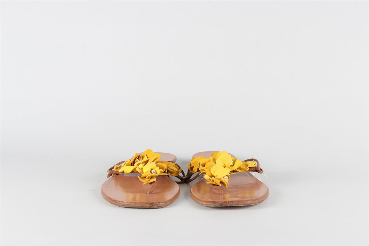 AQUAZZURA BROWN LEATHER FLIP FLOPS EU 38 UK 5 US 8