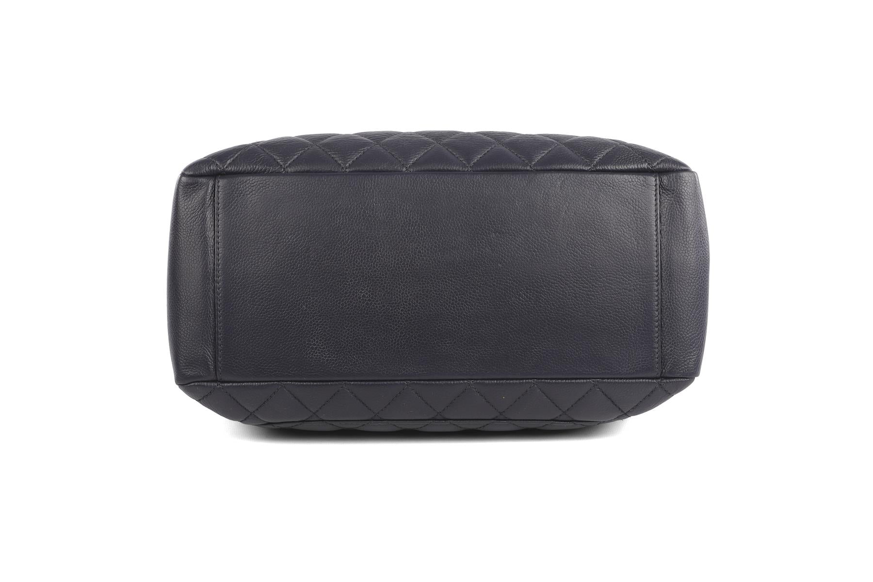 CHANEL NAVY 2008-2009 GRAND SHOPPING GST CAVIAR LEATHER TOTE BAG