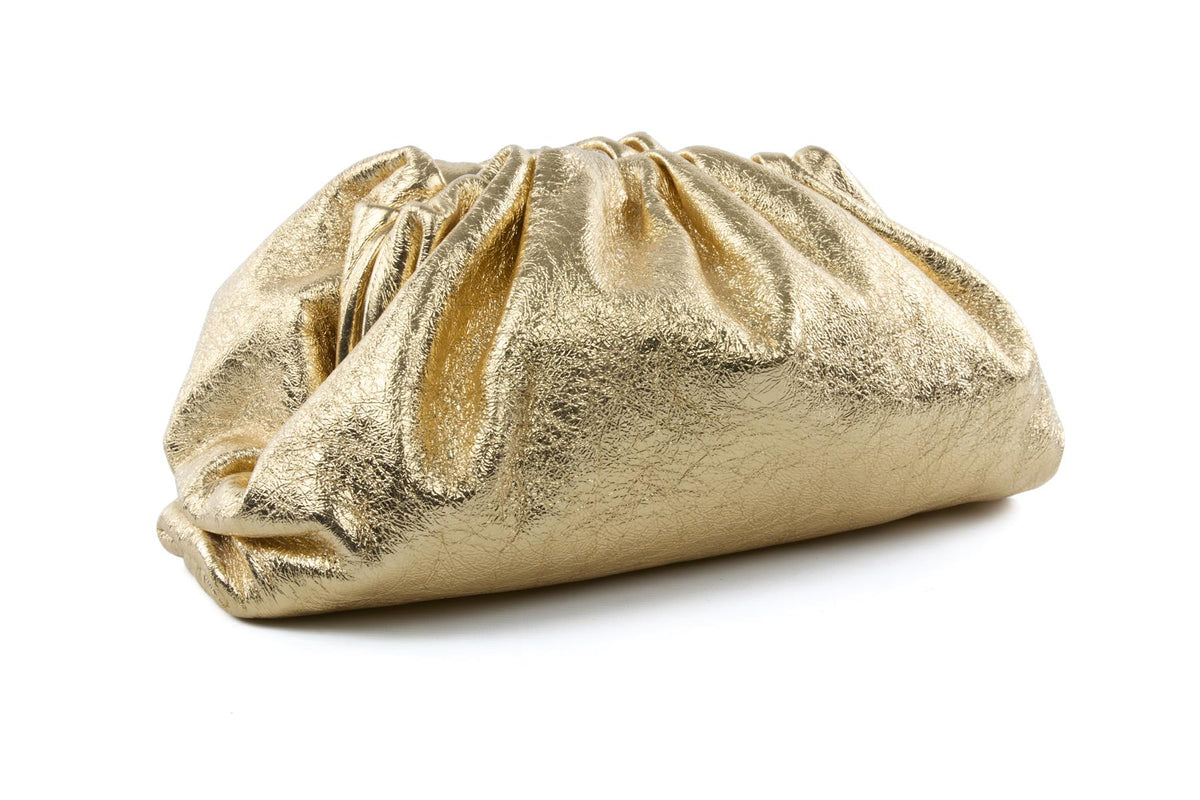 BOTTEGA VENETA GOLD POUCH LARGE LEATHER CLUTCH
