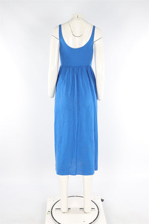MARA HOFFMAN BLUE LINEN MIDI DRESS US 4 UK 8