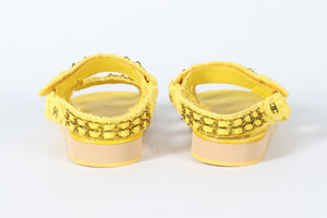 CHANEL YELLOW 2022 CHAIN AND TWEED SANDALS EU 38 UK 5 US 8