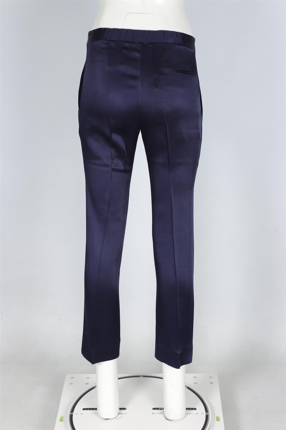 HAIDER ACKERMANN NAVY SATIN STRAIGHT LEG PANTS XSMALL