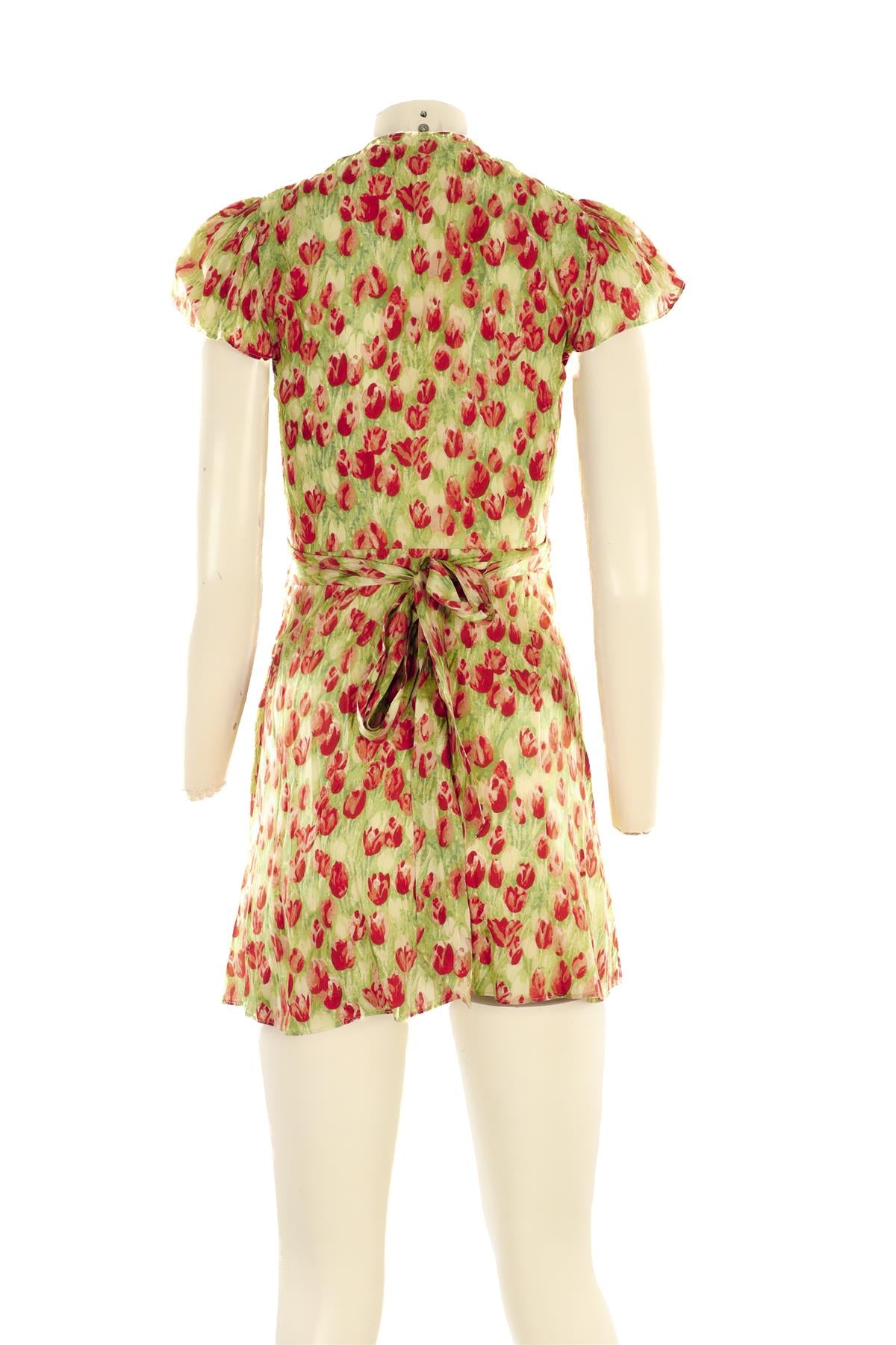 DOEN GREEN SILK MINI DRESS XSMALL