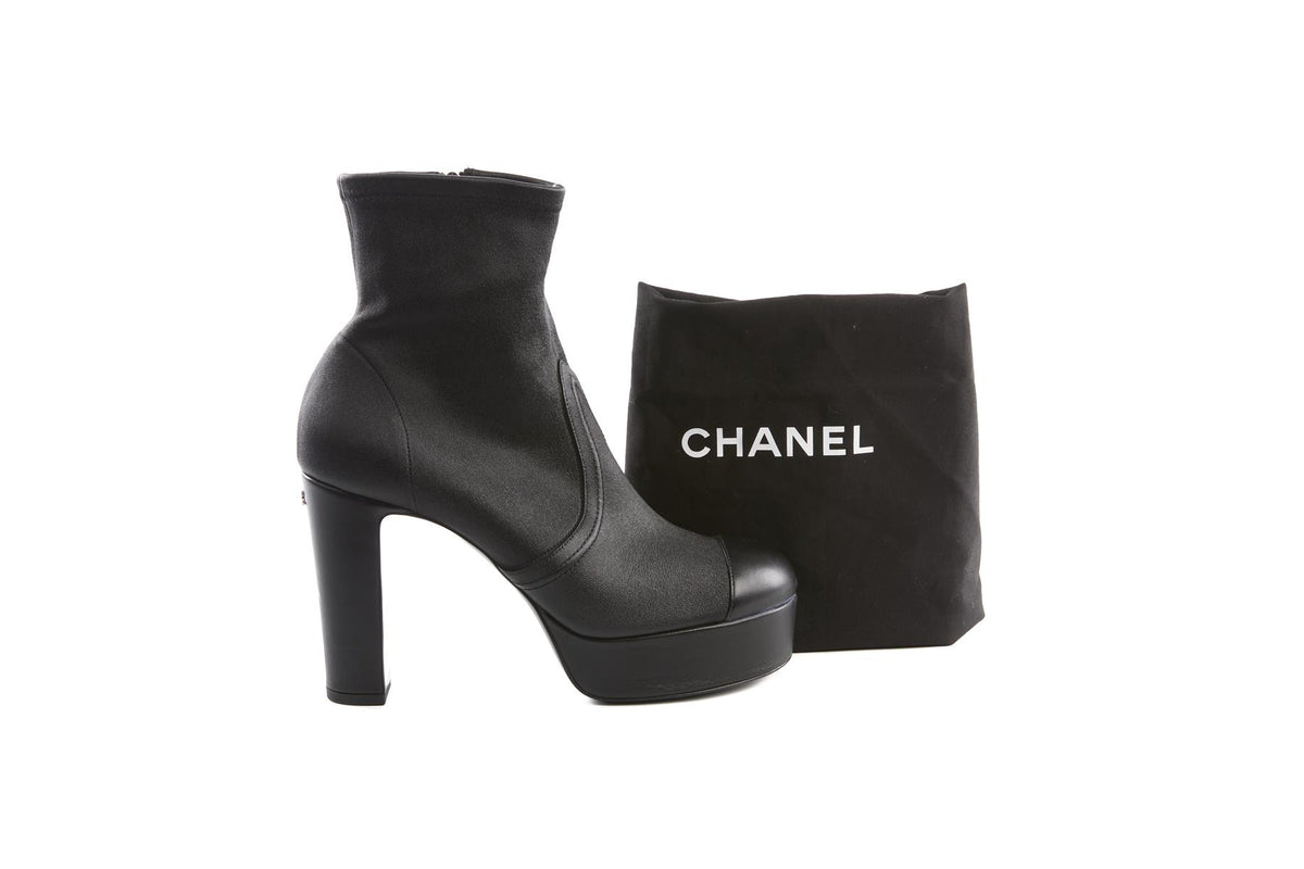 CHANEL BLACK 2024 LEATHER PLATFORM ANKLE BOOTS
