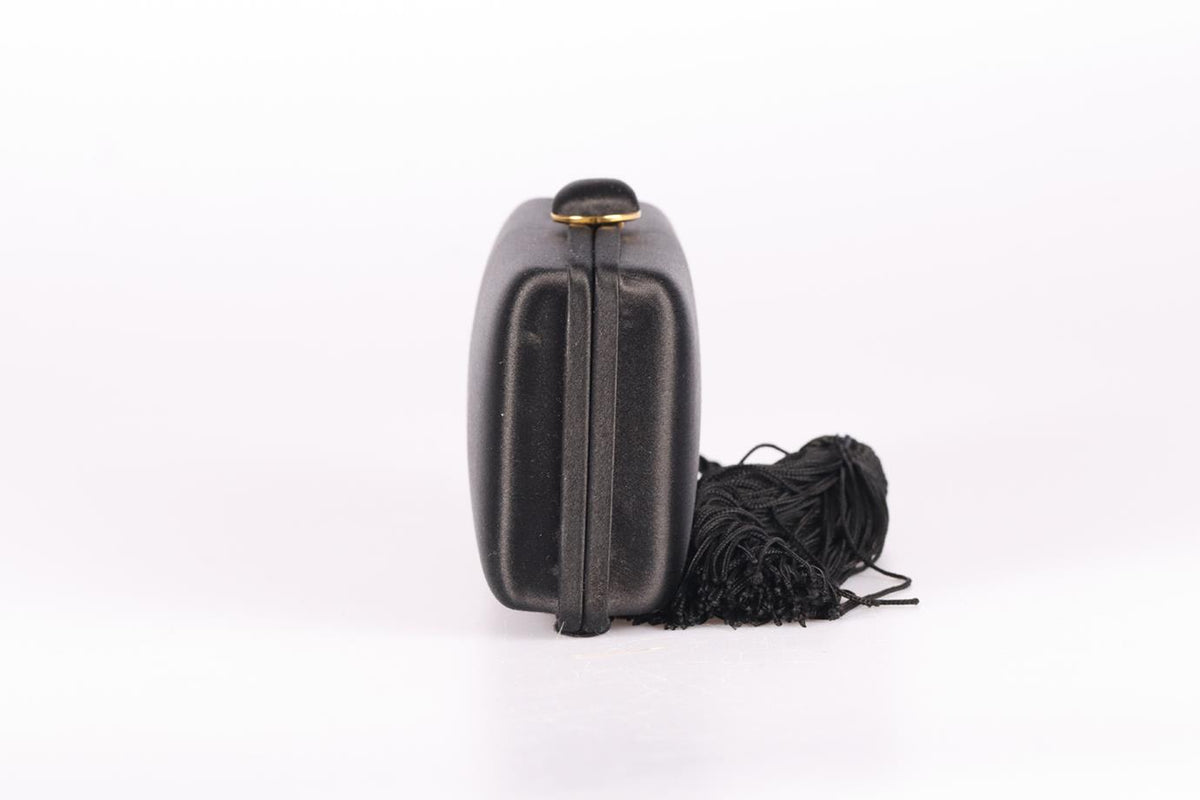 ASPREY TASSELED SATIN AND GOLD TONE CLUTCH