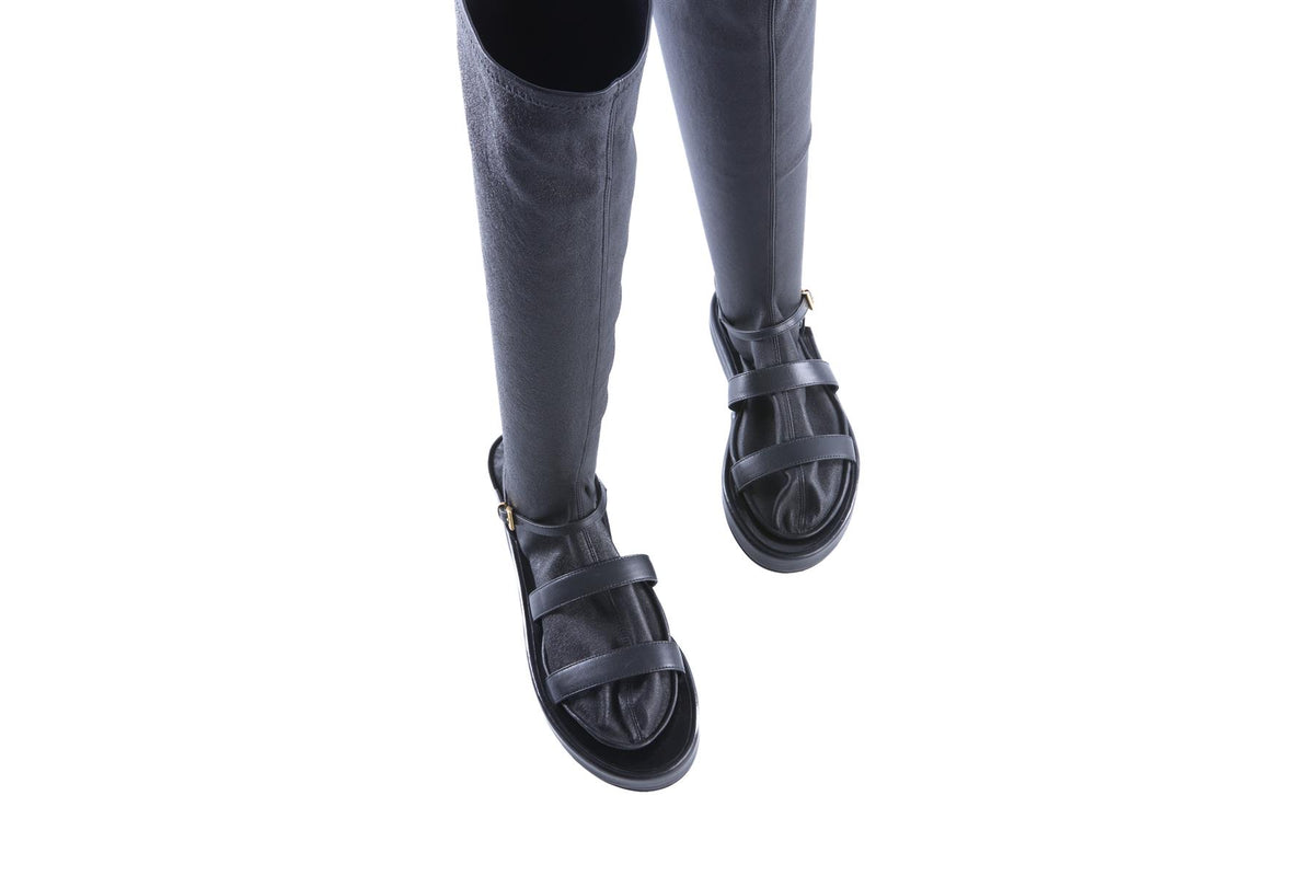 LA COLLECTION BLACK LEATHER SOCK SANDALS EU 38.5 UK 5.5 US 8.5