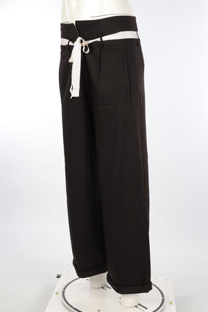 DONNA KARAN BROWN WOVEN WIDE LEG PANTS XSMALL