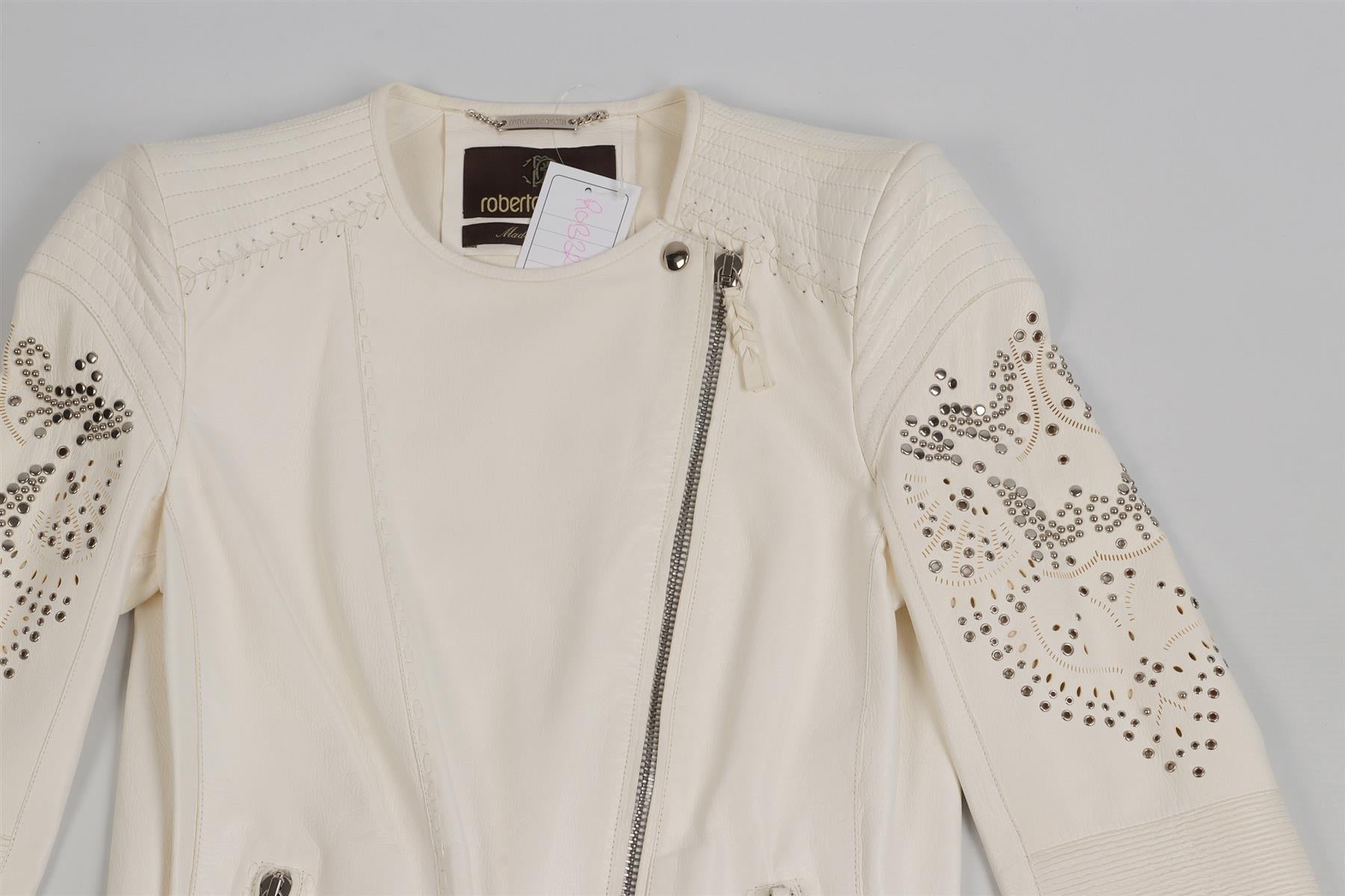 ROBERTO CAVALLI WHITE LEATHER JACKET IT 38 UK 6
