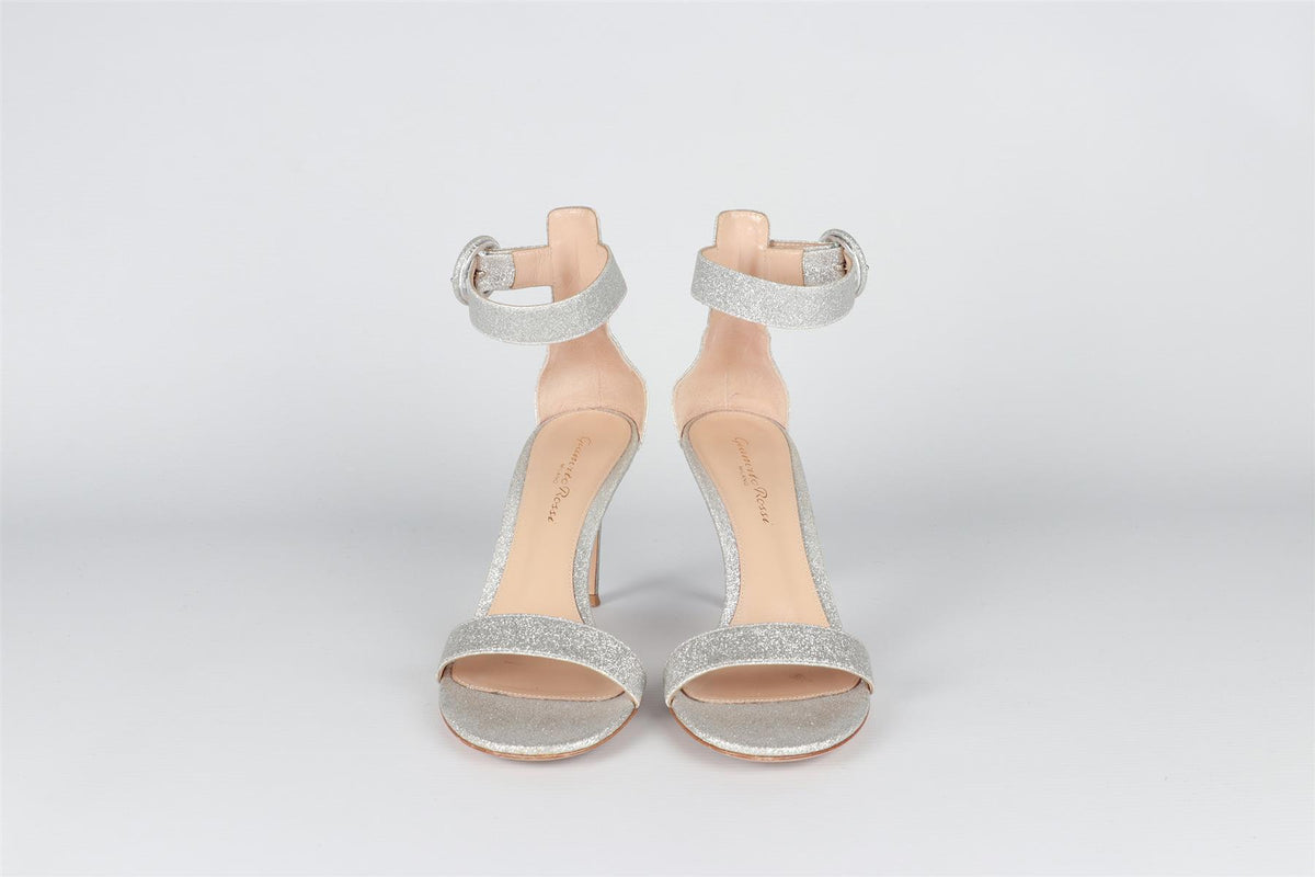 GIANVITO ROSSI SILVER GLITTER SANDALS EU 37 UK 4 US 7