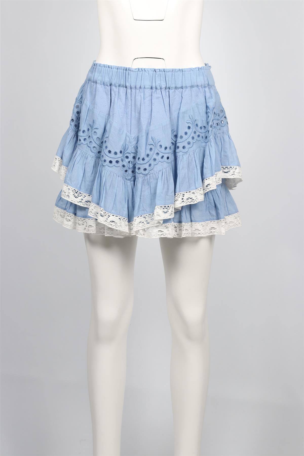 LOVESHACKFANCY BLUE COTTON MINI SKIRT SMALL