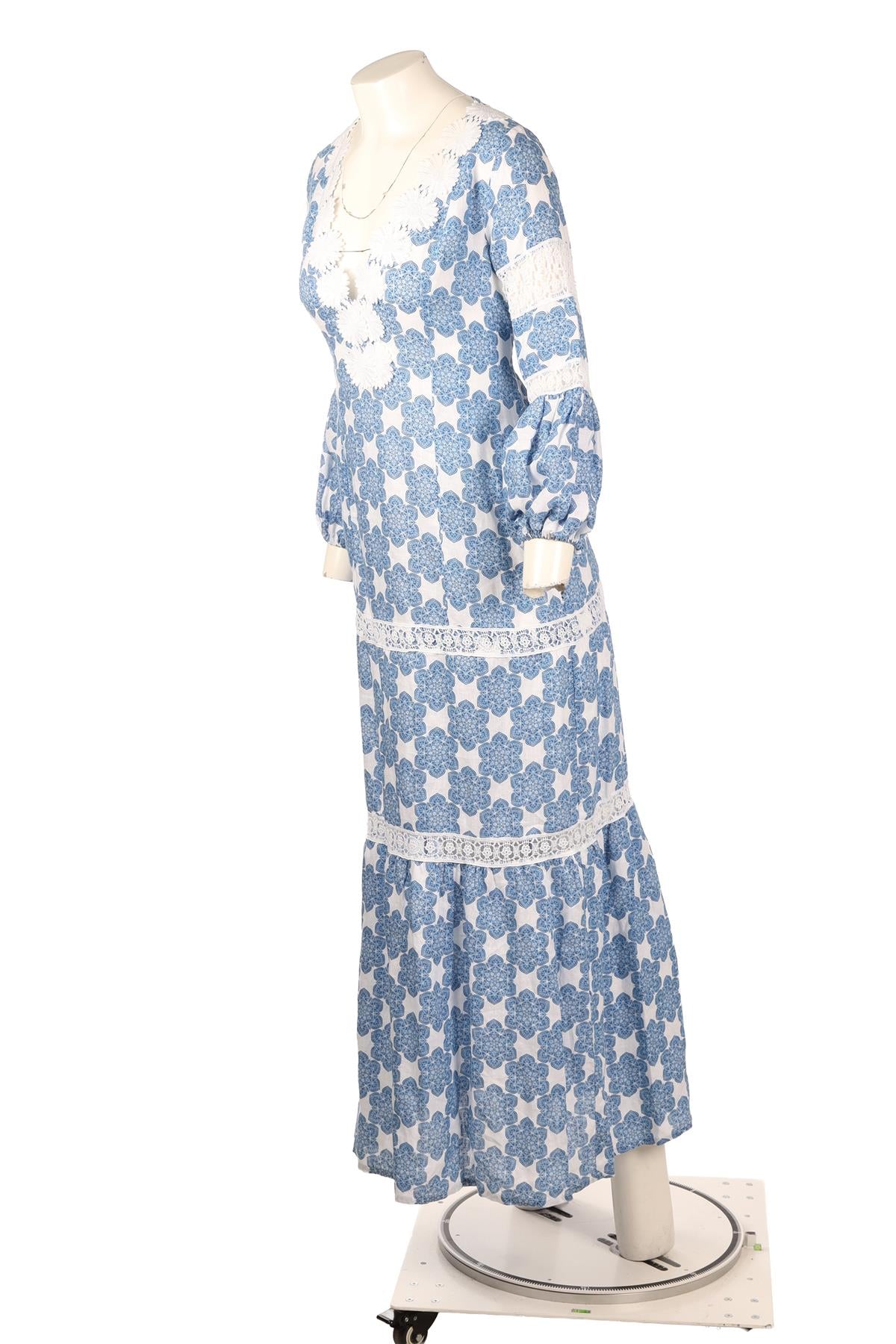 TEMPTATION POSITANO BLUE LINEN MAXI DRESS XSMALL