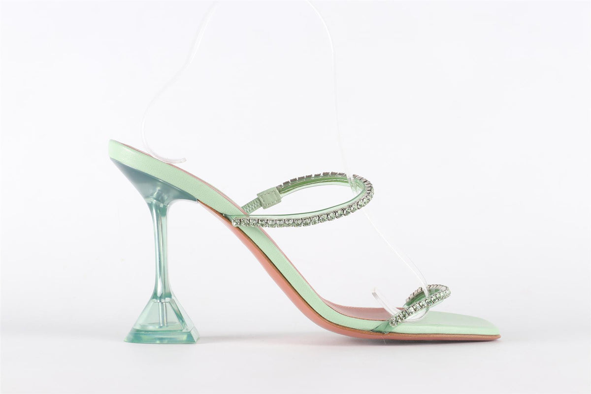 AMINA MUADDI GREEN CRYSTAL AND LEATHER MULES EU 38 UK 5 US 8