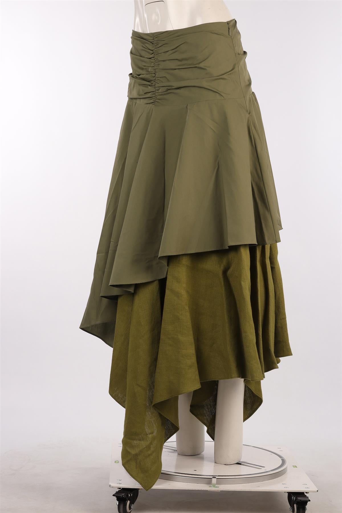 LOEWE GREEN COTTON MIDI SKIRT FR 40 UK 12