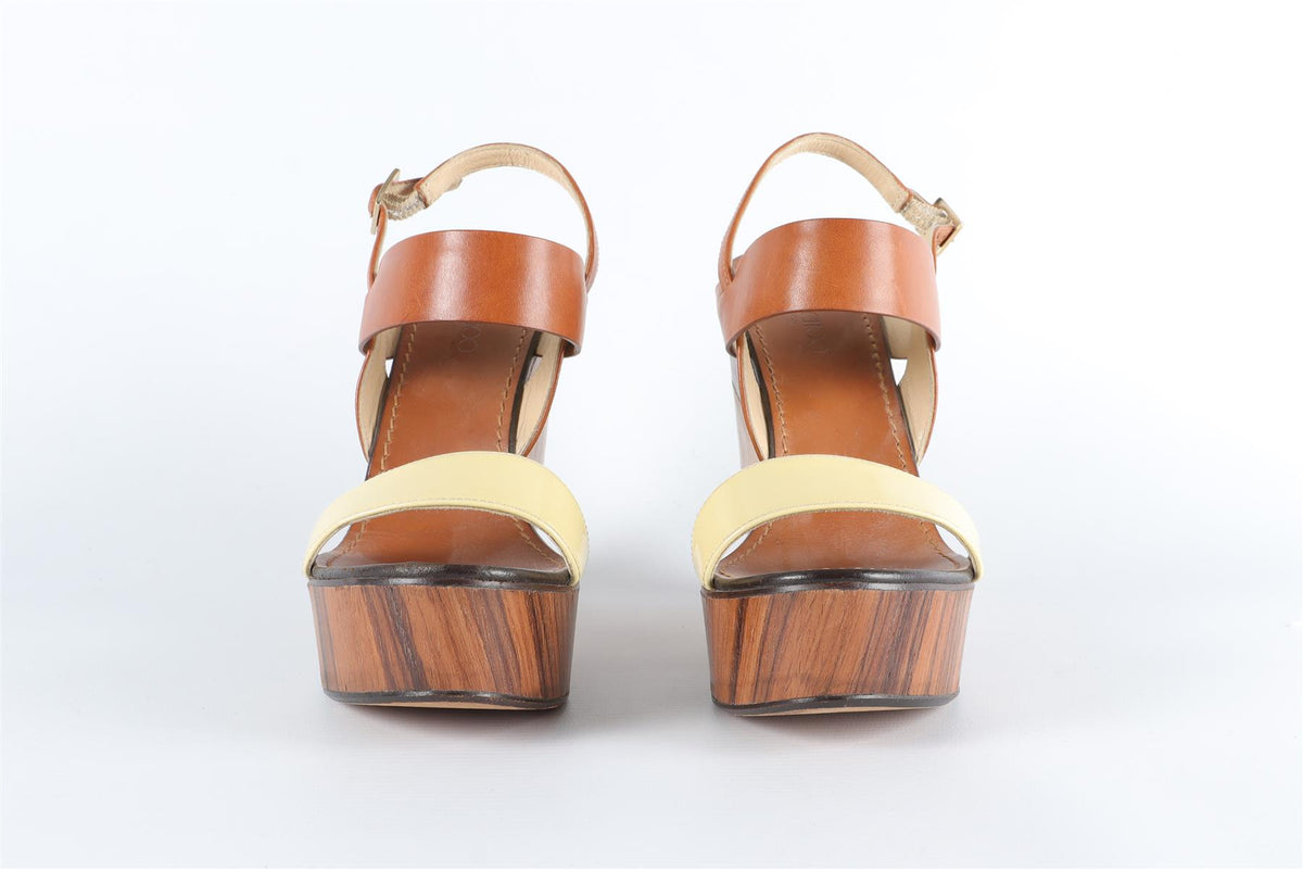 JIMMY CHOO BROWN LEATHER WEDGE SANDALS EU 38.5, UK 5.5, US 8.5