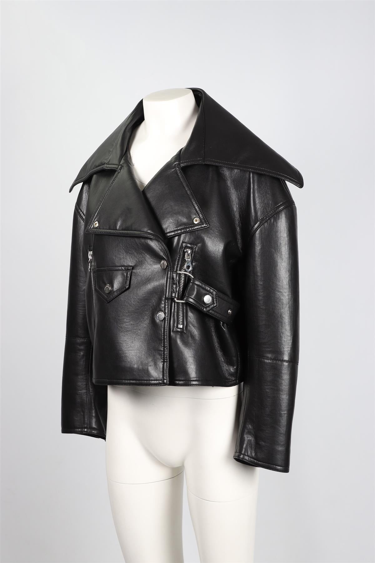 NANUSHKA BLACK FAUX LEATHER BIKER JACKET XSMALL