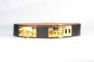 HERMÈS BLACK 1990 COLLIER DE CHIEN 47 MM LEATHER WAIST BELT MEDIUM