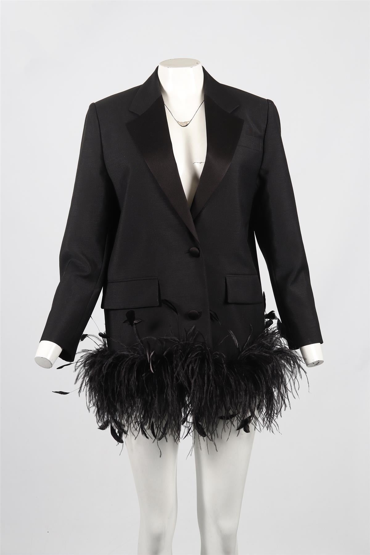 BLACK FEATHER AND WOOL BLAZER