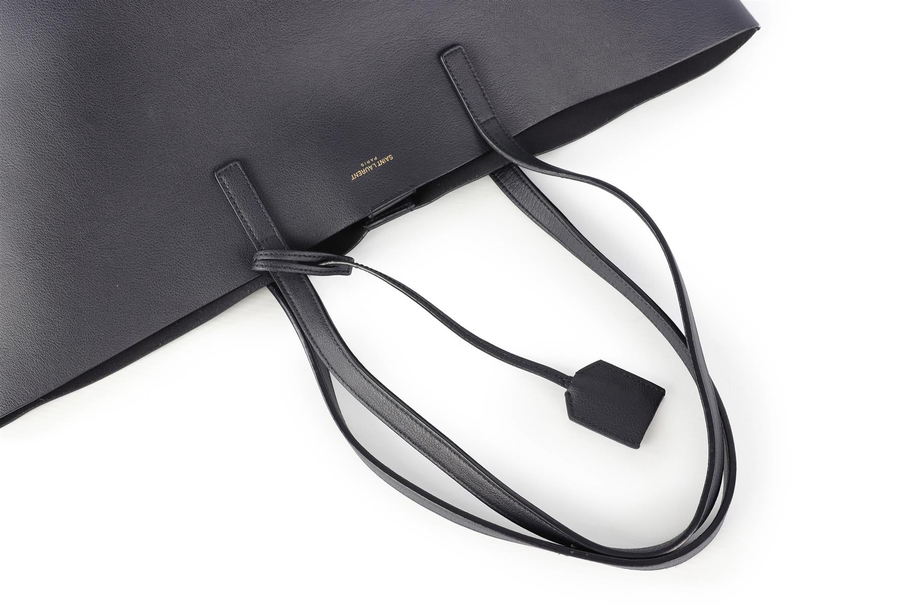 SAINT LAURENT NAVY SHOPPING E/W LEATHER TOTE BAG