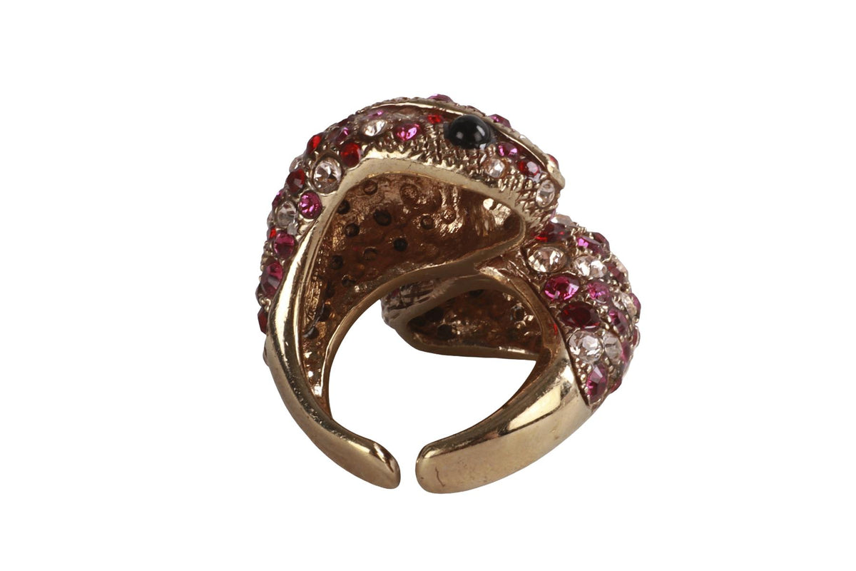 ROBERTO CAVALLI PINK CRYSTAL AND GOLD TONE RING